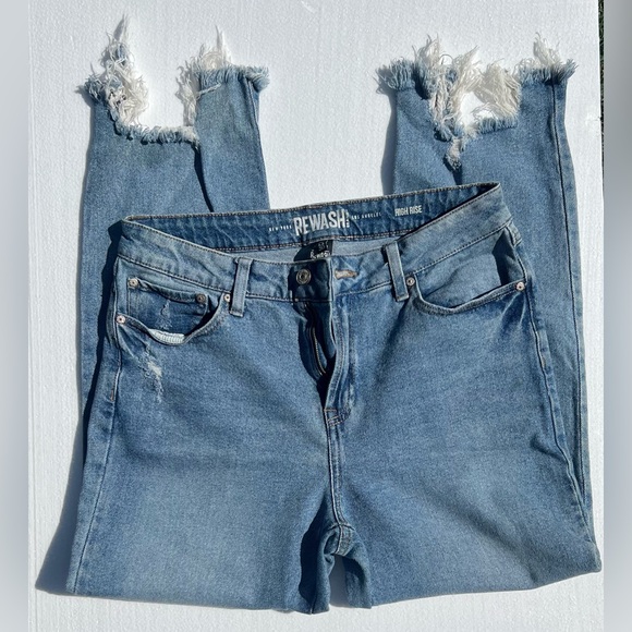 Rewash Women's High Rise Frayed Blue Jeans - Picture 1 of 6